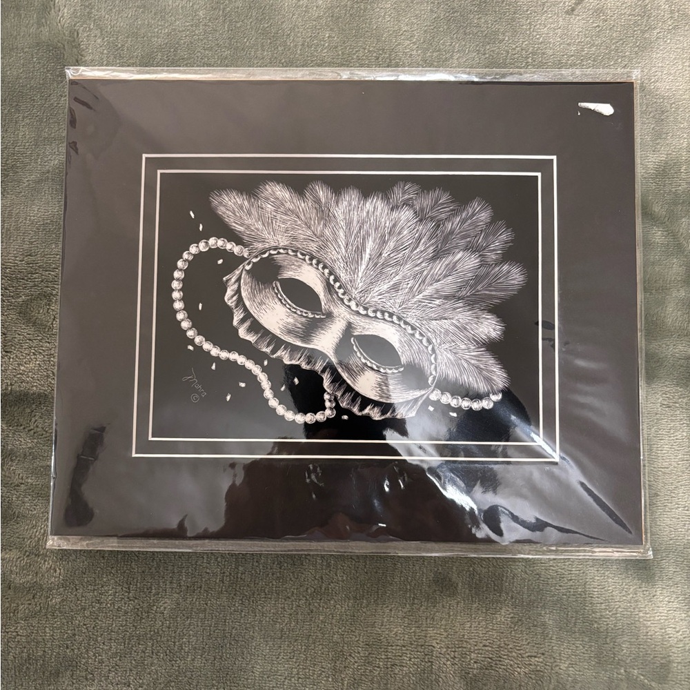 Elegant Black and White Feathered Mask Art Print